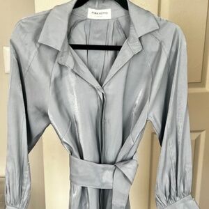 Pinkyotto Two-Piece Wrap Blouse & Shorts Matching Set - Soft Silver Blue Grey